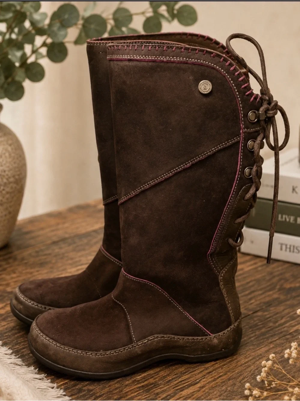 The north face primaloft lace up suede winter boot brown size 6.5